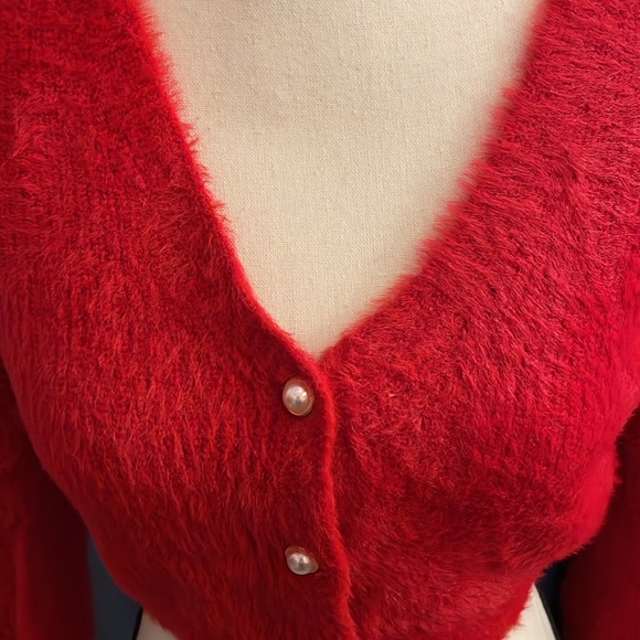 Womens Cropped Fuzzy Cardigan - Picture 2 of 6